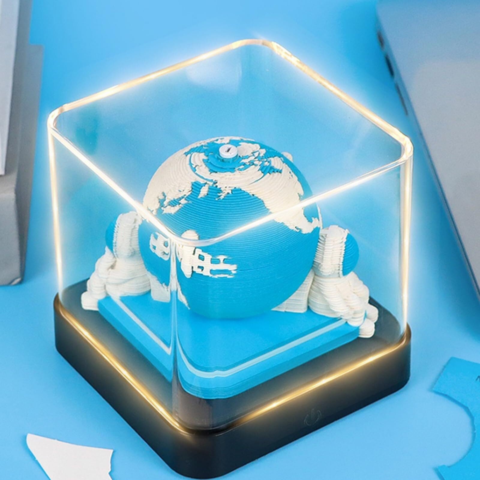 Motivationskalender Kalender 2026, Schreibtisch-Notizblock mit 3D-Katzenmotiv aus Papier, Geschenkidee Coole Geschenke für Kollegen(Earth-d,With Light)