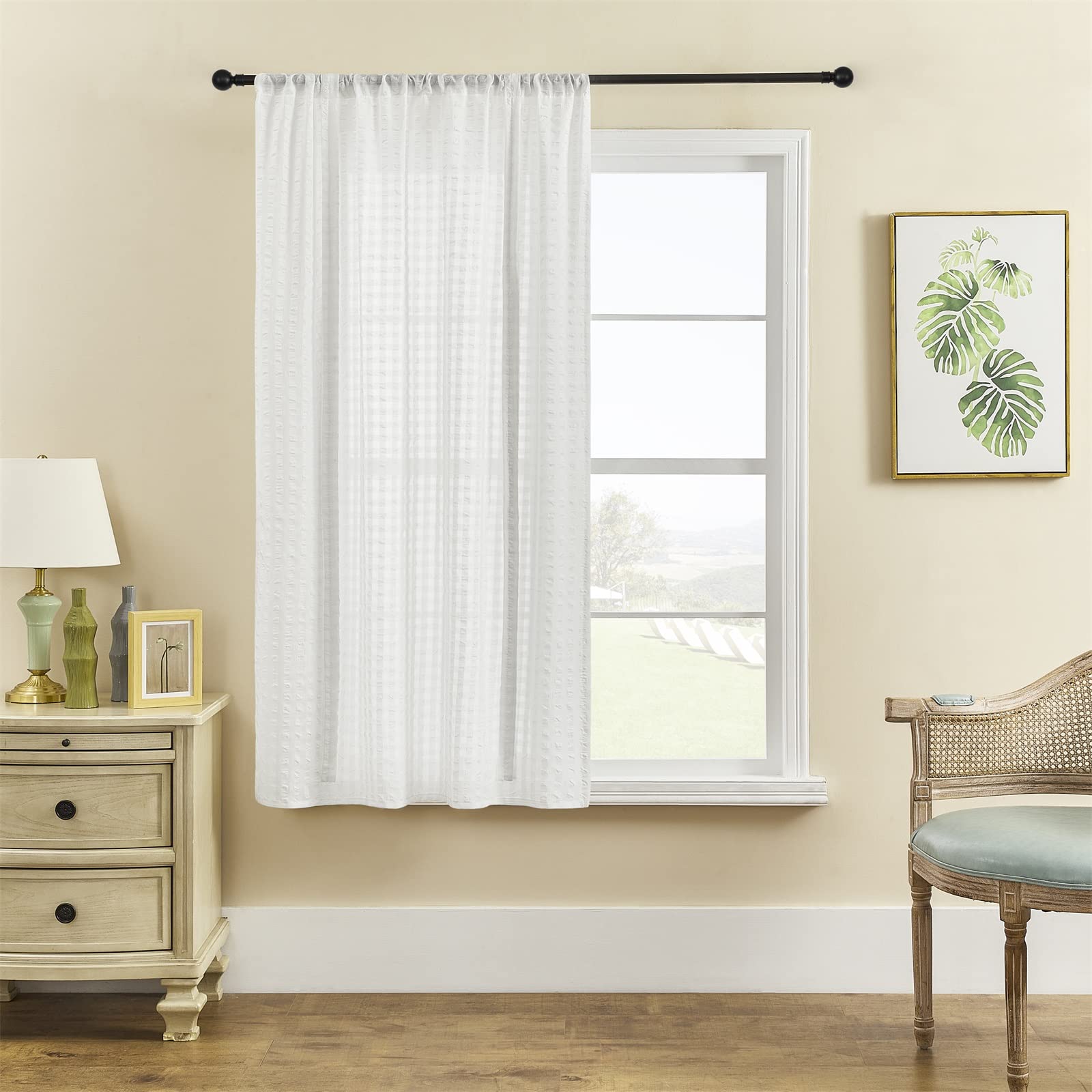 ele ELEOPTION Roman Tie-up Blind Curtain Sheer Seersucker Window Voile Tier Curtain for Bedroom Living Room, Kitchen - Image 3