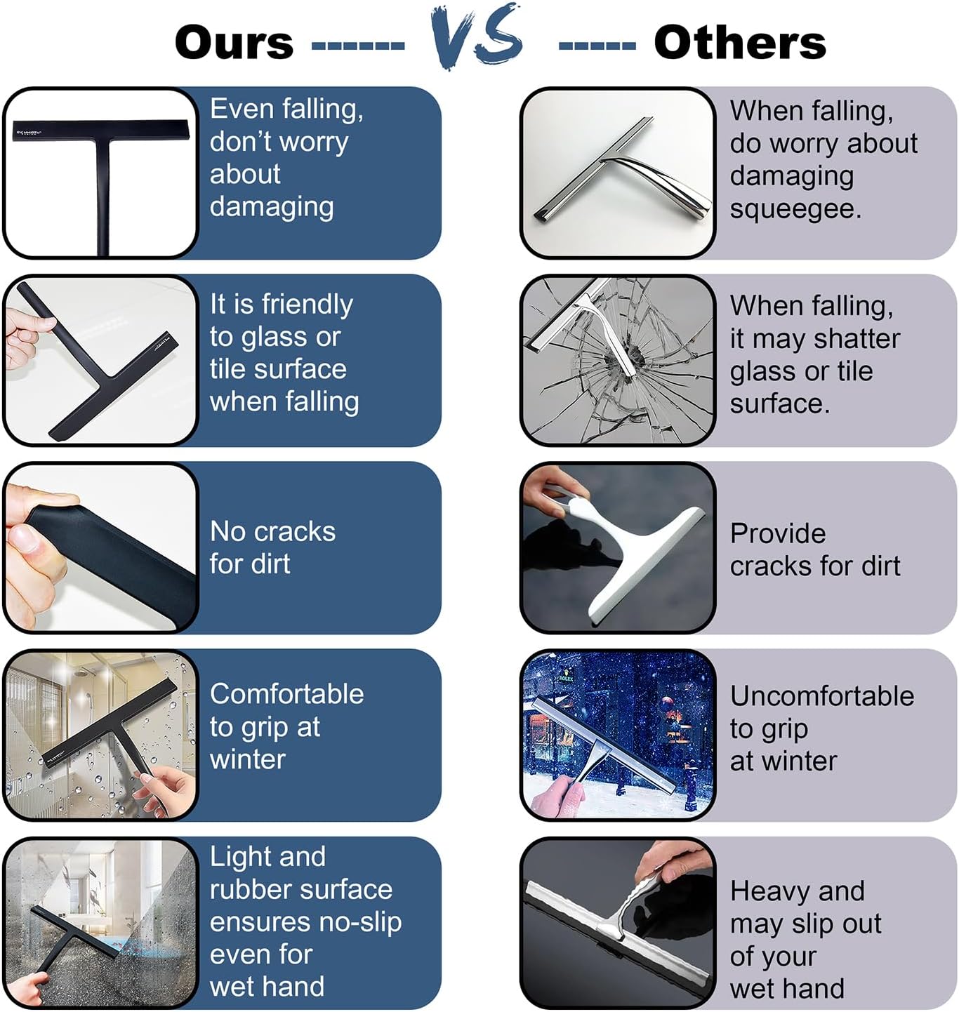 Silicone Rubber Blade & Hook Shower Window Squeegee 11 in Width Silicone Car Squeegee Bathroom Squeegee for Shower Squeegee for Shower Doors Car Window