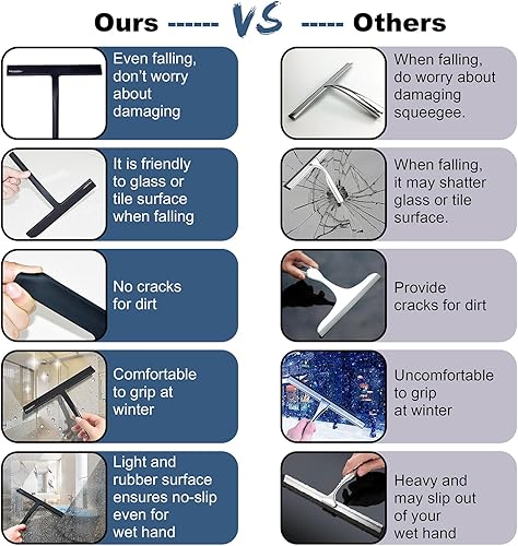 Miniatura 4 de RICHMIRTH Escobilla de goma de silicona y gancho para ventana de ducha de 11 pulgadas de ancho, escobilla de baño de silicona para puertas de ducha,
