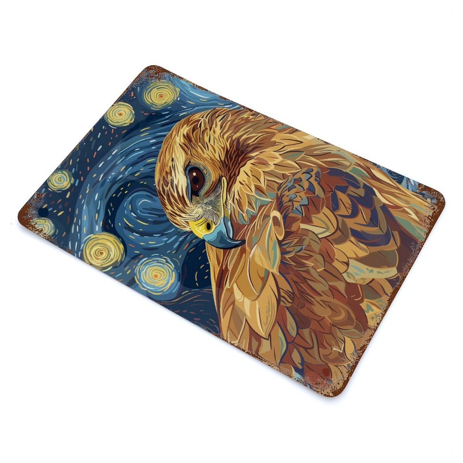Eagle in Starry Night Style Rusty Metal Tin Sign 11.8"x7.9", Industrial Home Decor for Garage, Pub Or Kitchen