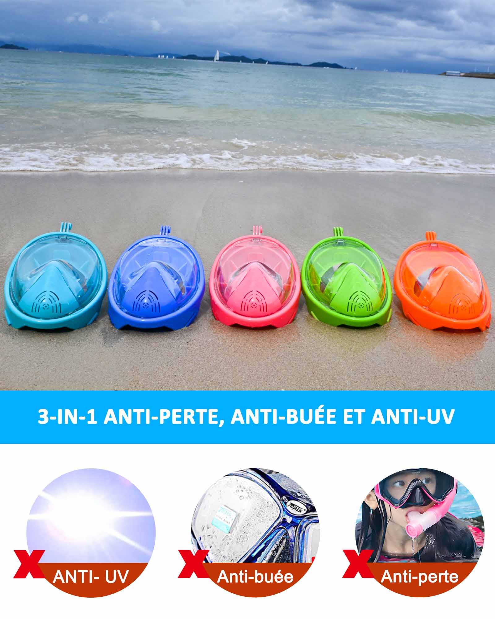 Masque de Plongée Enfant Apnée,Anti-Etouffement Masque Plongée Intégral,180°Anti-Buée Anti-Fuite Masque Snorkeling,Lunettes Plongée Débutants 4-12Ans Fille Garçon