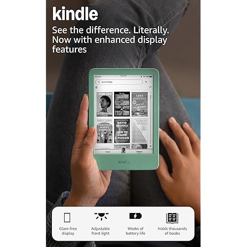 Amazon Kindle 16 GB (newest model) - Lightest and most compact Kindle, now with faster page turns, and higher contrast ratio, for an enhanced reading experience - Matcha