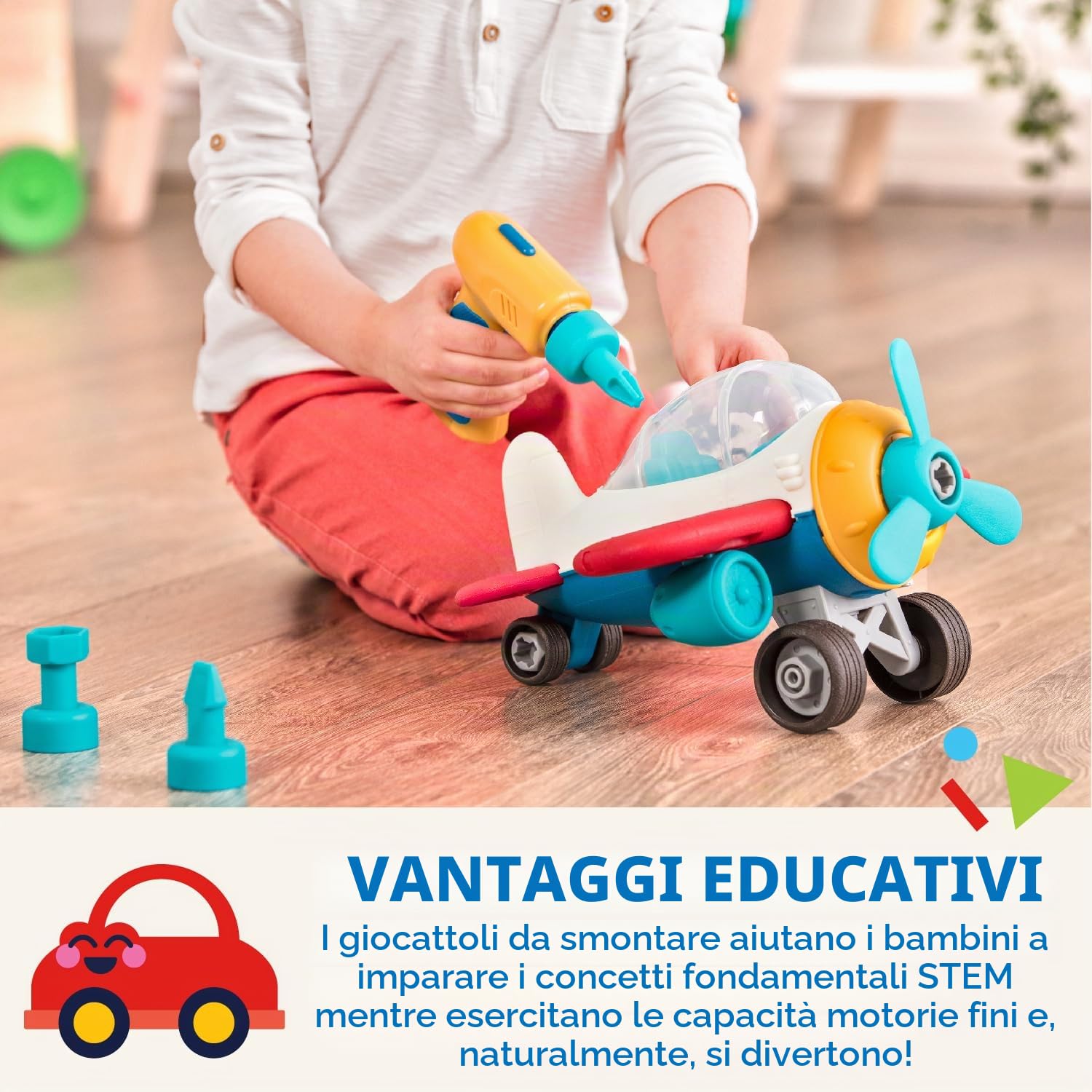 Battat - Aereo da trasporto - Aereo giocattolo con trapano per bambini - Giocattolo STEM - Benefici per lo sviluppo - 3 anni +
