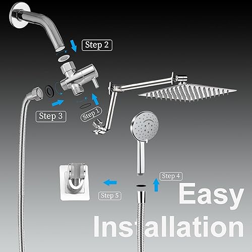 Miniatura 5 de Jafeton Cabezal de ducha de lluvia de 12 pulgadas con combo de mano, 6 modos de pulverización de alta presión, cabezal de ducha de lluvia de modo