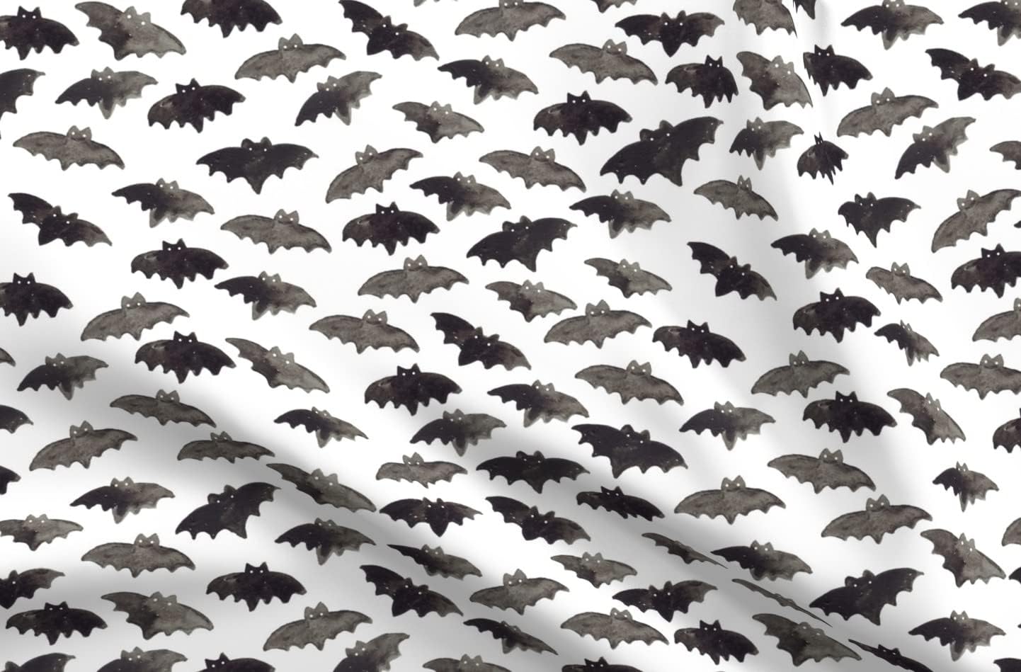 Spoonflower Fabric - Watercolor Bats Large Halloween Bat Print Black Printed on Organic Cotton Sateen Fabric by The Yard - Sewing Quilting Apparel Home Decor