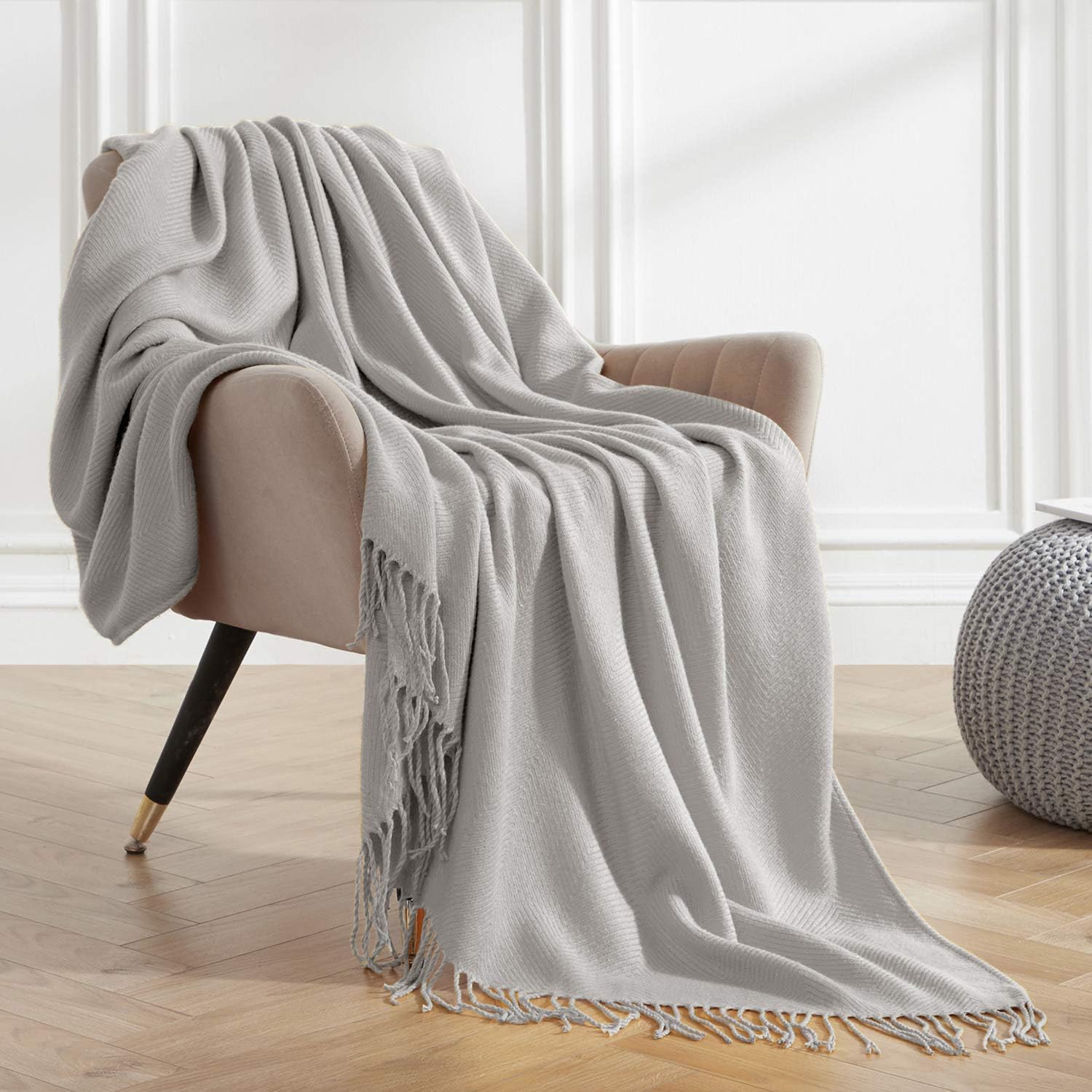 VEEYOO Grey Throw Blanket for Couch, Grey Knit Throw Blanket with
