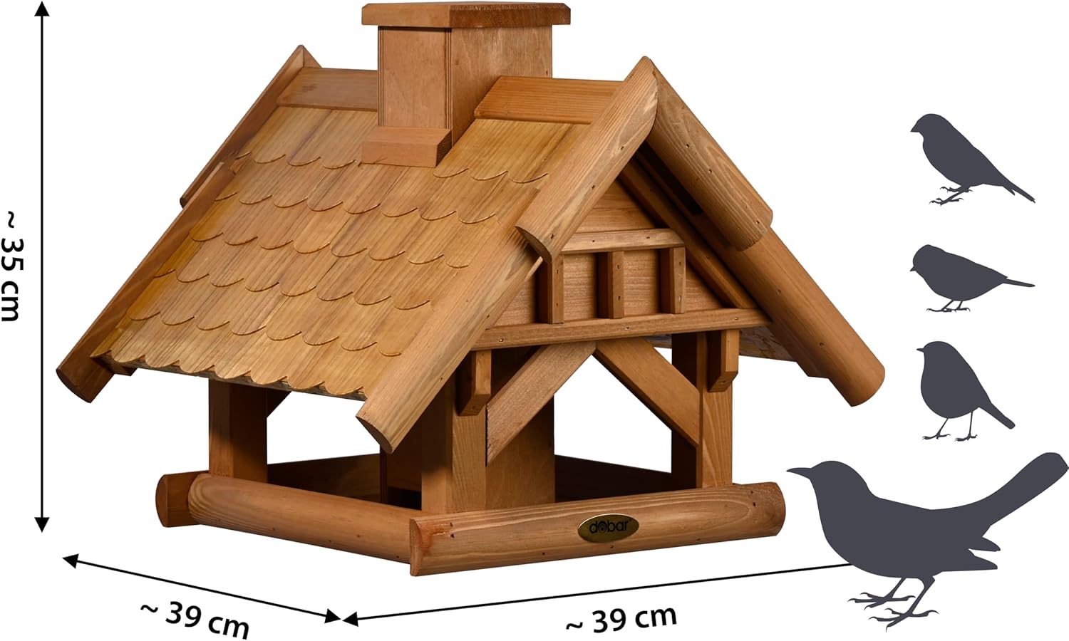 dobar® Green Label Large Bird House Leaf Fall for Stand Mounting - Feeding Station for Wild Birds - Wild Bird Feeding Station - 39 x 39 x 35 cm - Brown