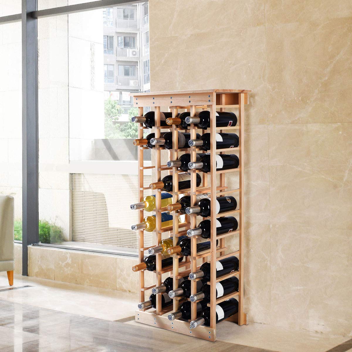 GYMAX Portabottiglie di Vino, Scaffale Porta Vino per 40 Bottiglie, Cantinetta Vino in Legno di Pino, 46,4 x 27,6 x 113 cm