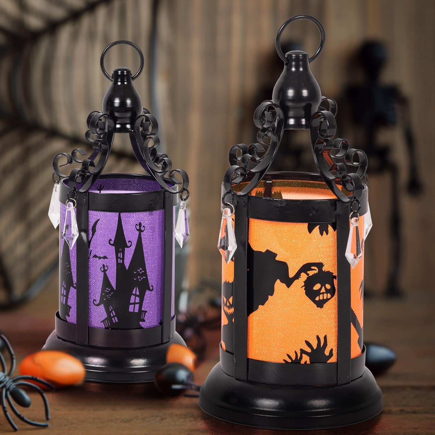 2pk Halloween Lanterns Battery Powered(Included) LED Spooky Lights for Halloween Decor, Table Settings,Indoor Halloween Parties