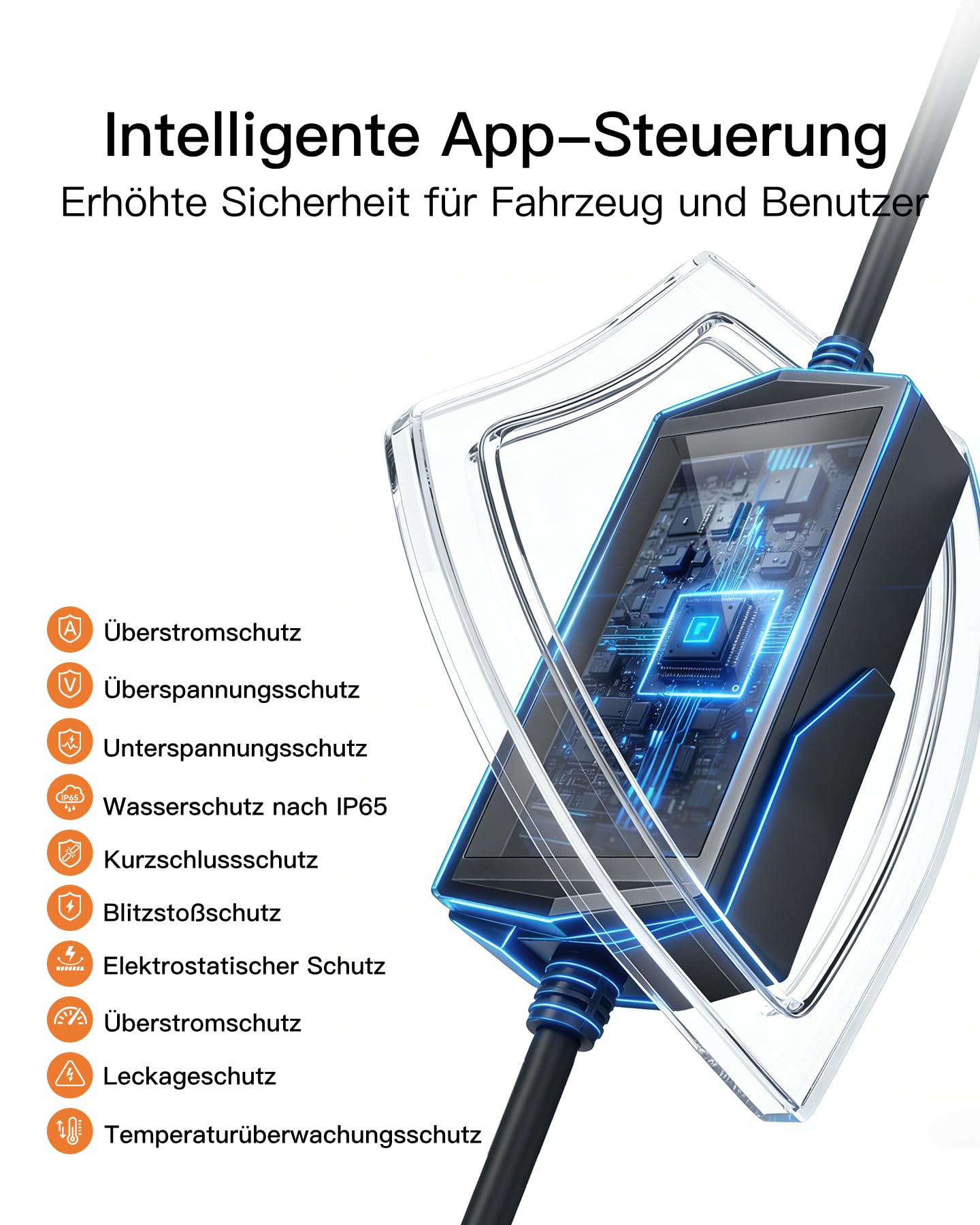 tomons Elektryczna ładowarka samochodowa APP 11 kW, 7 m 6-16A, typ 2 trójfazowa CEE z uchwytem ściennym, LCD 2,4", opóźnione ładowanie, kompatybilna z Tesla Model 3/Y, Volkswagen ID. & VE IEC 62196-2