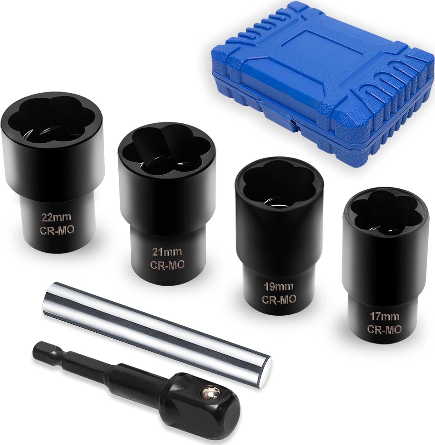 6 PCS Lug Nut Remover Socket Set Heavy Duty 1/2" Drive Wheel Lock Bolt Extractor Kit Large Size 17-22mm for Damaged, Stripped, Rounded Bolts and Fasteners, Cr-Mo Steel - Amazon product rated Grade B