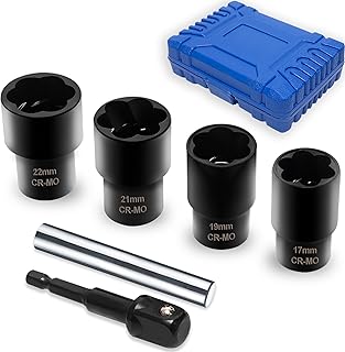 6 PCS Lug Nut Remover Socket Set Heavy Duty 1/2" Drive Wheel Lock Bolt Extractor Kit Large Size 17-22mm for Damaged, Stripped, Rounded Bolts and Fasteners, Cr-Mo Steel