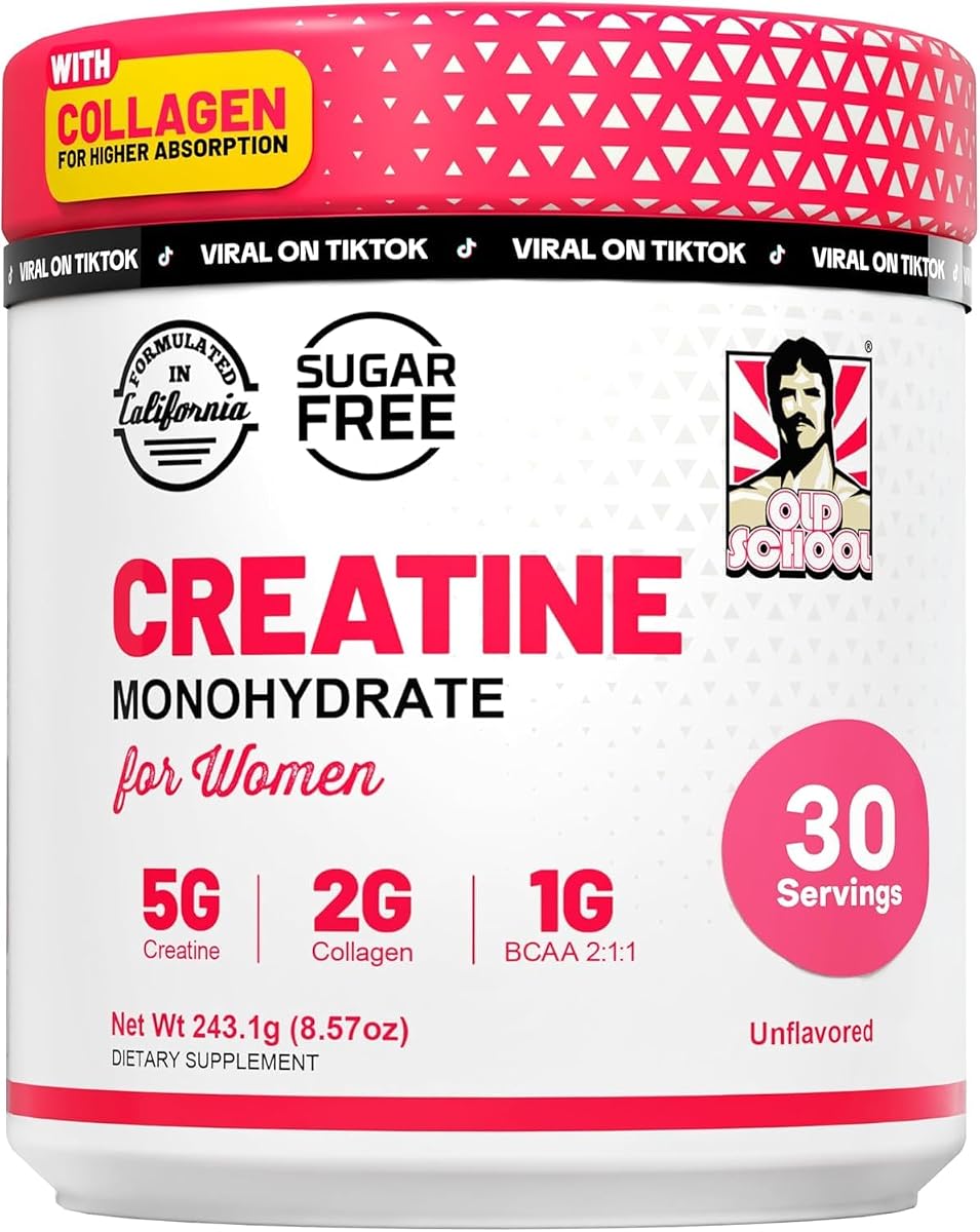 Old School Labs Creatine for Women with Collagen and BCAA, Unflavored | Post-Workout Supplement with 5g Creatine Monohydrate Powder, 2g Collagen & BCAA for Strength & Recovery