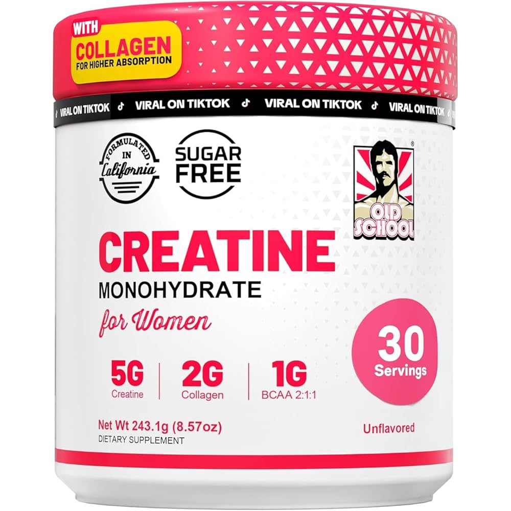 Old School Labs Creatine for Women Post-Workout Supplement - 5000mg Creatine, 2000mg Hydrolyzed Bovine Collagen & BCAA 2:1:1 for Lean Muscle Growth, Fast Recovery & Stamina - 30 Servings