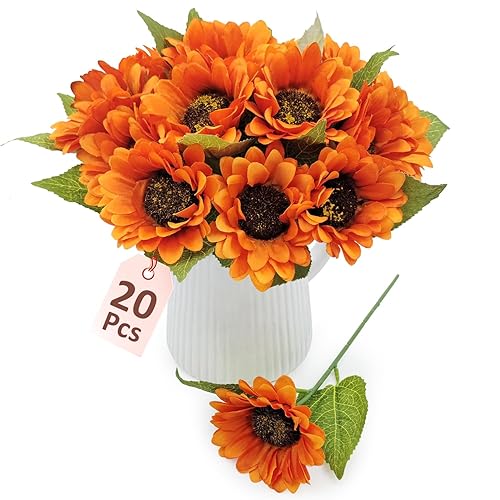20 PCS Fake Silk Sunflowers Artificial Flower with Stems for
