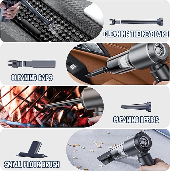Car Vacuum Cleaner, 25000PA Mini Handheld Vacuum Cleaner, 4-in-1 Compressed Air Duster & Air Blower & Pump Hand Held Vacuum with Brushless Motor for Car, Home, Office,Camping - 4