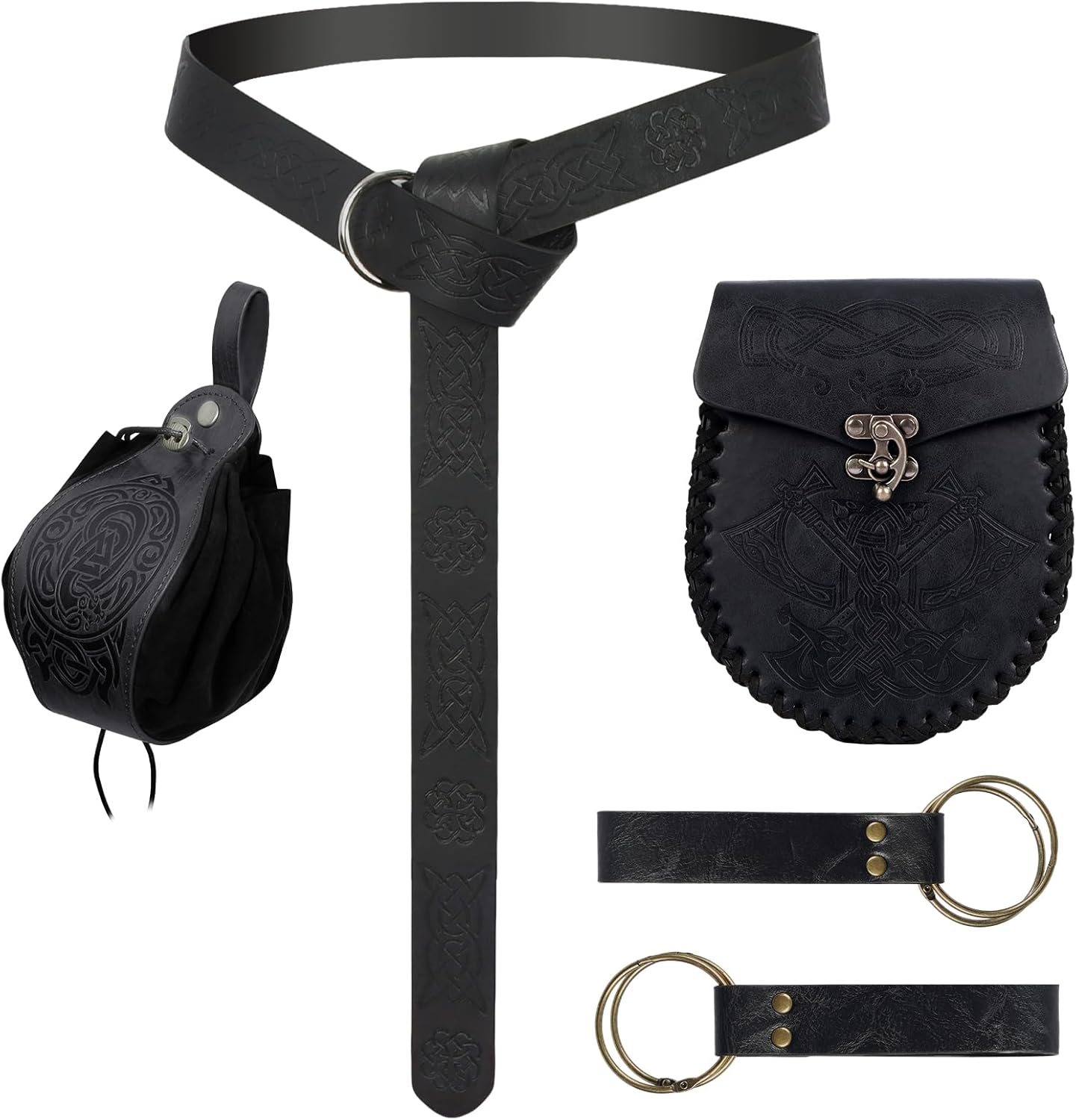 Renaissance Accessories - Belt Pouch Coin Purse Skirt Hike Set - Medieval Festival Costume Halloween Renaissance Costume Women Men. (Black B)