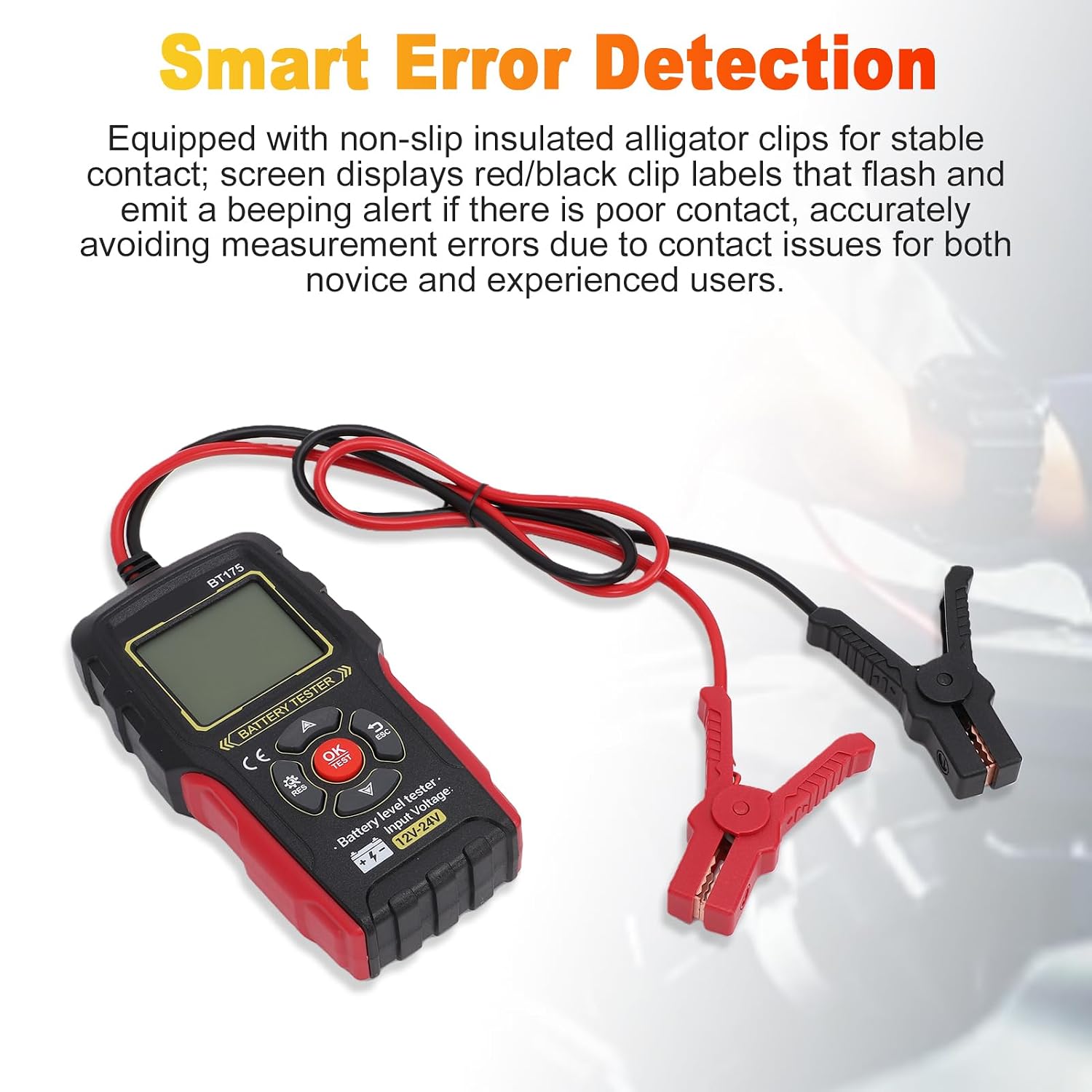 12V 24V Battery Health Checker, Backlit Display, 62.6cm Cable, for Cars, Motorcycles, Electric Vehicles, Forklifts, with STD AGM Gel EFB Batteries Voltage Tester