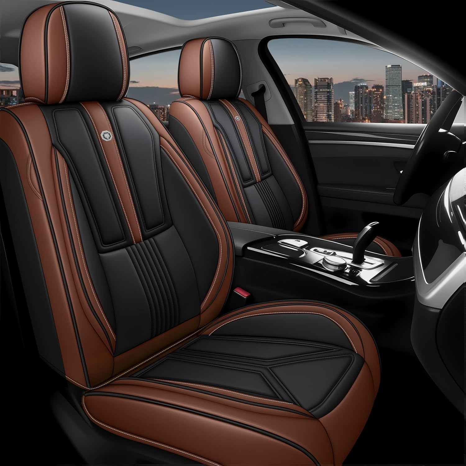 Arazi Car Seat Covers Full Set for Jeep Cherokee 2014-2025, Nappa Leather Seat Cover Full Coverage Waterproof Seat Protector (Black&Brown,5 Seats Standard)