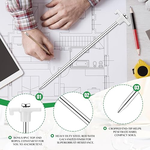 Miniatura 3 de 20 estacas de 10 pulgadas resistentes para tienda de campaña, estacas de metal para tienda de campaña, estacas de camping con 4 cuerdas de 10 pies