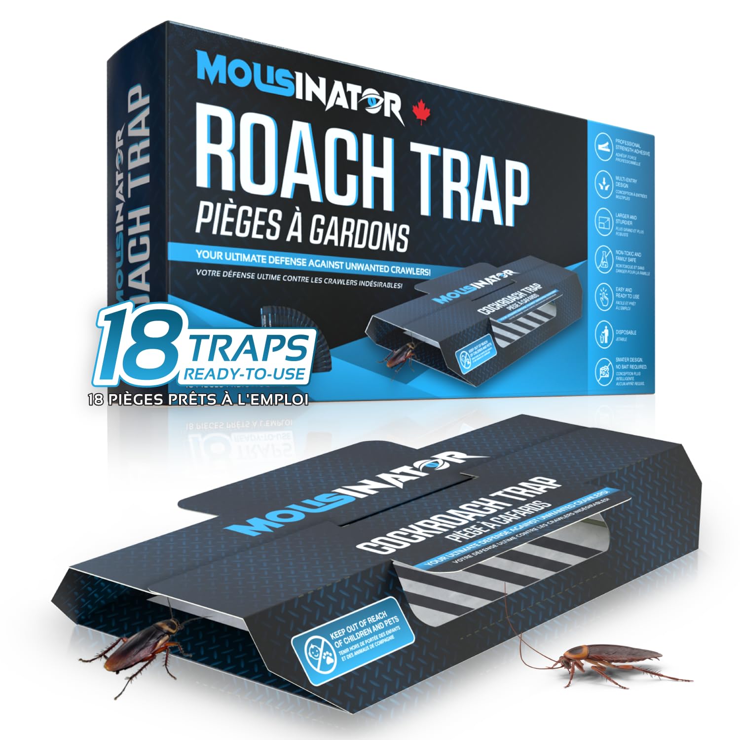 MOUSINATOR Cockroach Traps, 18-Pack, Larger and Multi-Entry Design