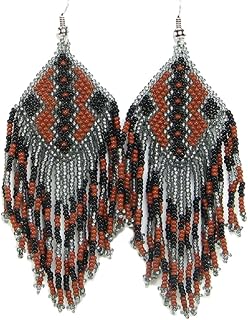 Southwestern Geometric Pattern Glass Seed Beaded Earrings Handmade