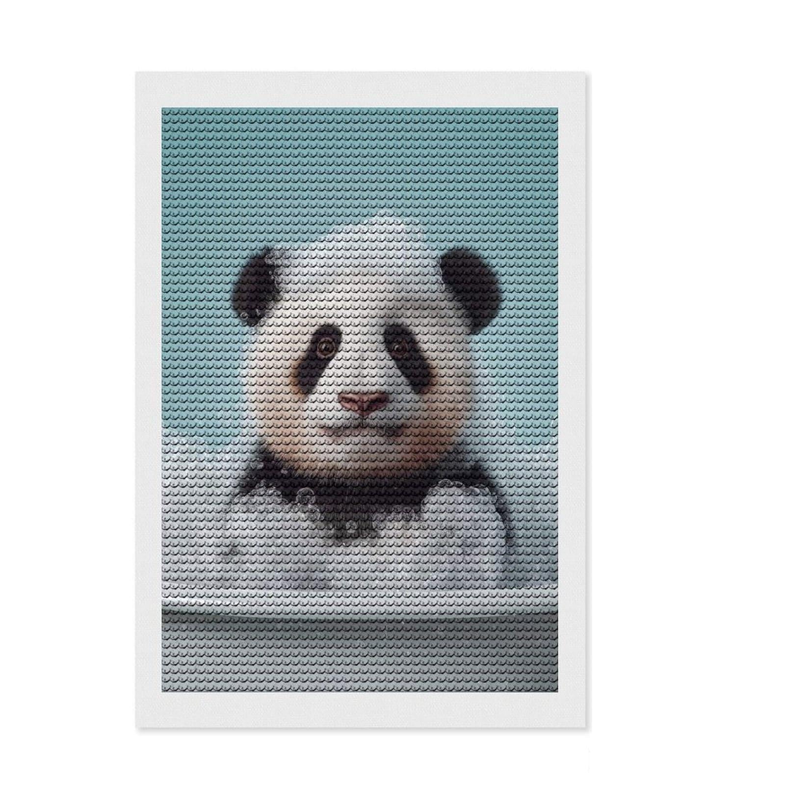 Junmoney Panda Cub in A Bubble Bath Diamond Art Canvas 8"x12", Relaxing DIY Hobby, Satisfying Creative Project, Farmhouse Decor, for Women