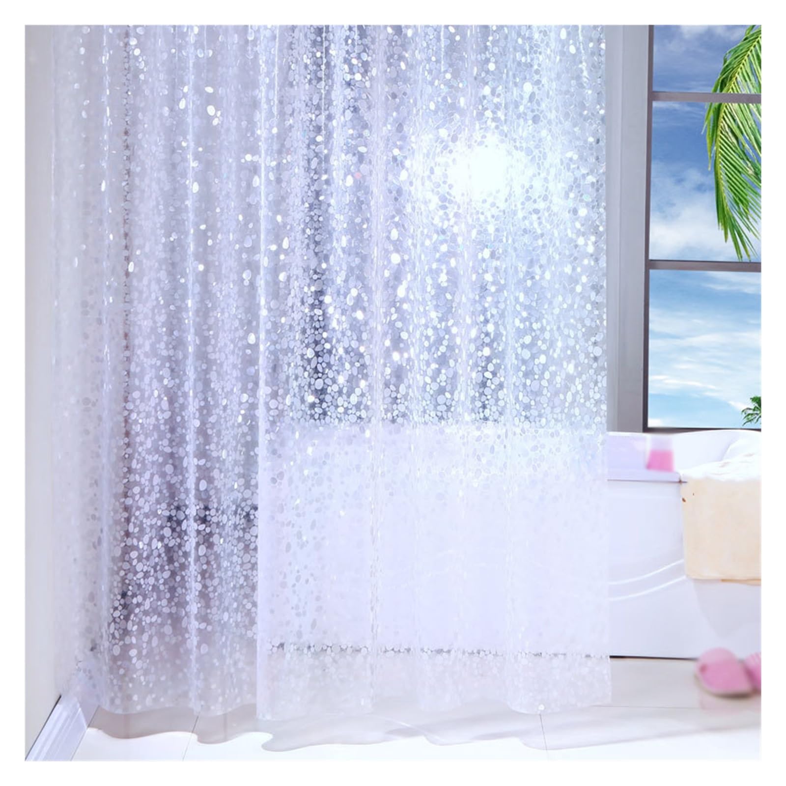 PIGENEQW Shower Liner Cloth Waterproof Translucent Bathroom Waterproof Shower Curtain with Hooks Accessories for Bath(150x180cm WxH)