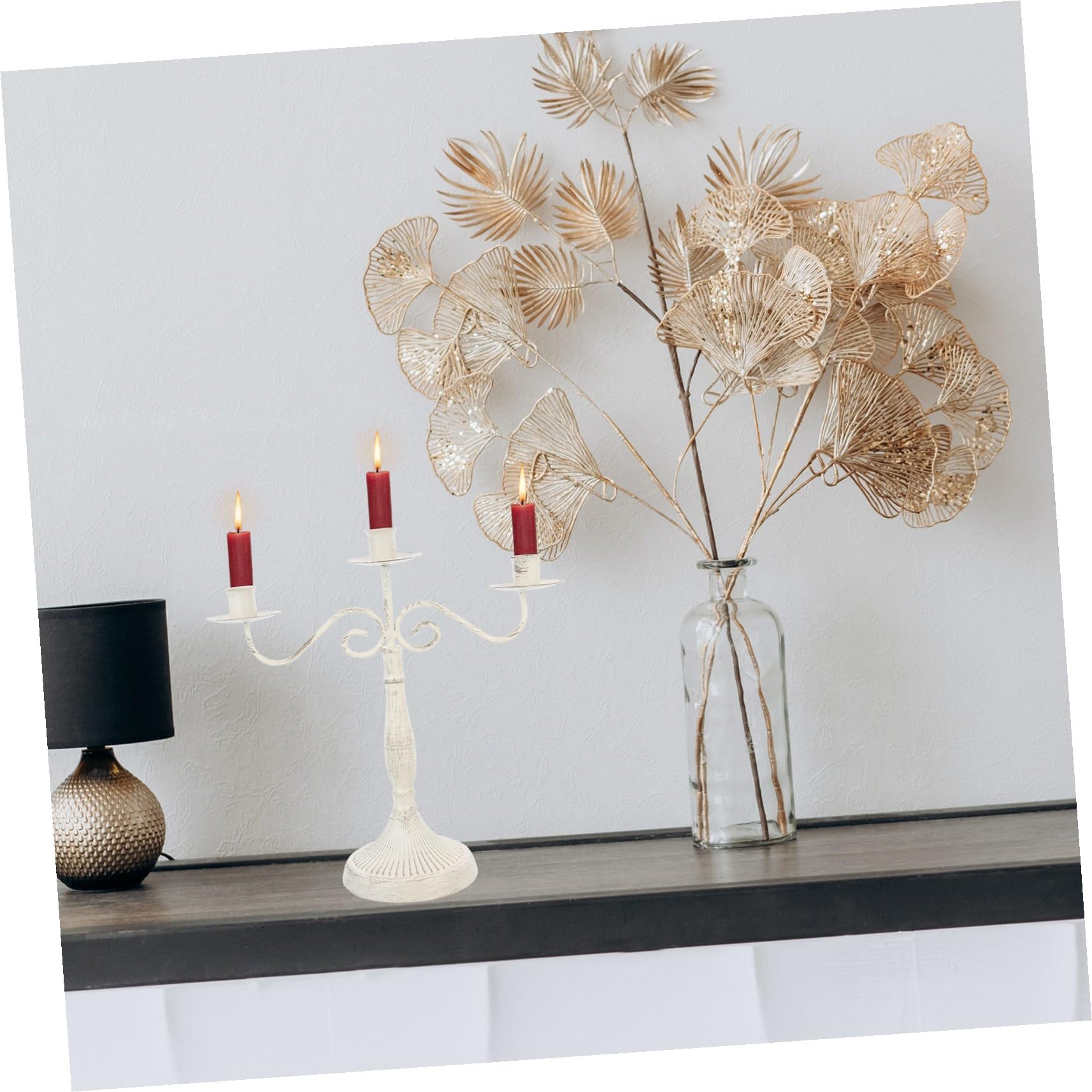 Candeliere in Ferro Bianco Vintage a Teste per Tavolo