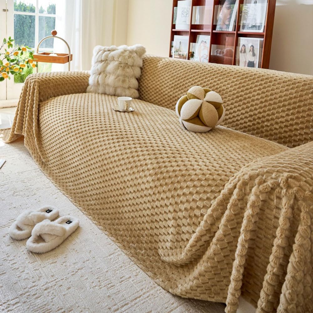 Highdi Chenille Sofa Throws, Warm Plush Throw Blanket, Ersatile Soft Extra Large Throws for Settees Couch Sofa Bed Armchair, for All Seasons (Brown,180x260cm)