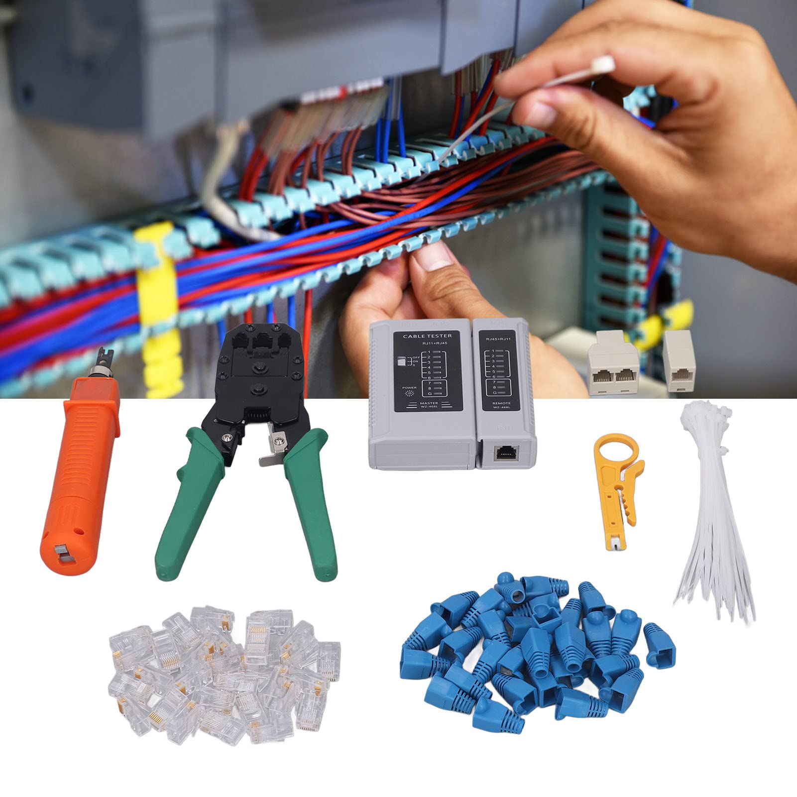 Kit di strumenti di riparazione di rete Set professionale di spelafili per crimpatrice RJ45 con custodia per la riparazione di cavi Ethernet nel laboratorio di casa e ufficio