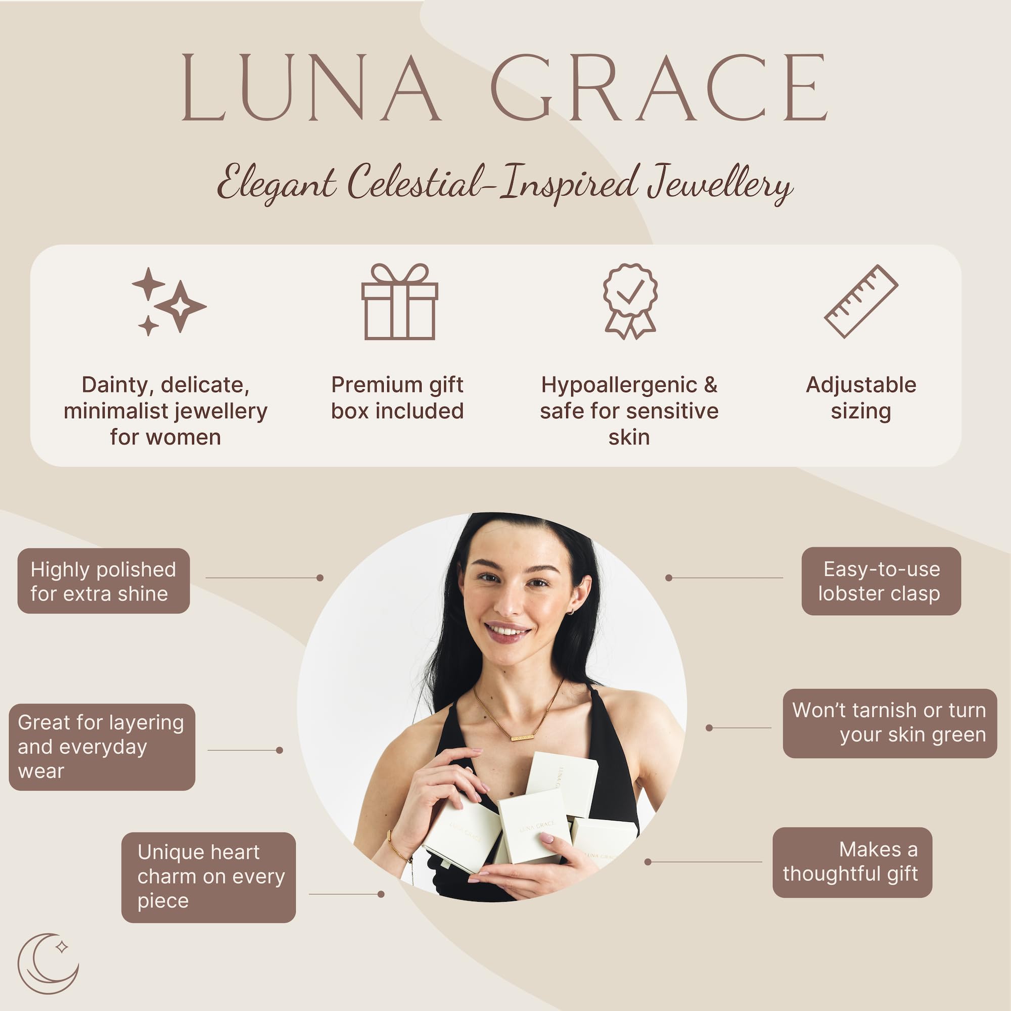 Luna Grace Cosmic Star Bar Necklace – Adjustable Celestial Jewellery for Women