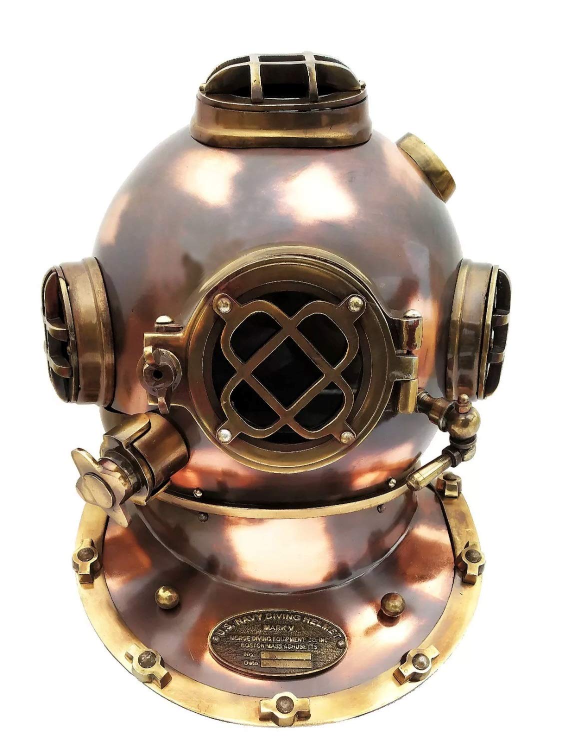 US Navy Marl V - Casco de buceo antiguo de acero de latón de tamaño completo