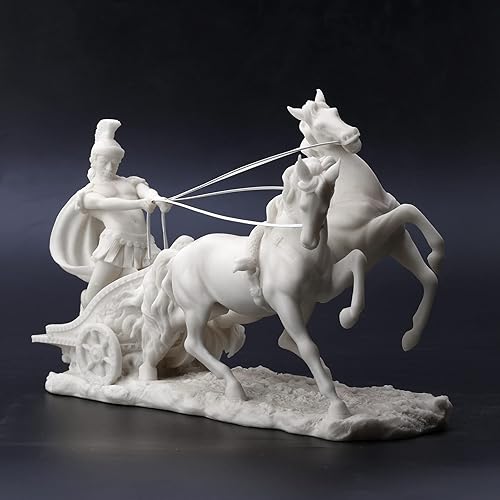 Miniatura 7 de Veronese Design Centurión romano de 10 1/4 pulgadas en dos caballos carro estatua de resina mármol acabado blanco