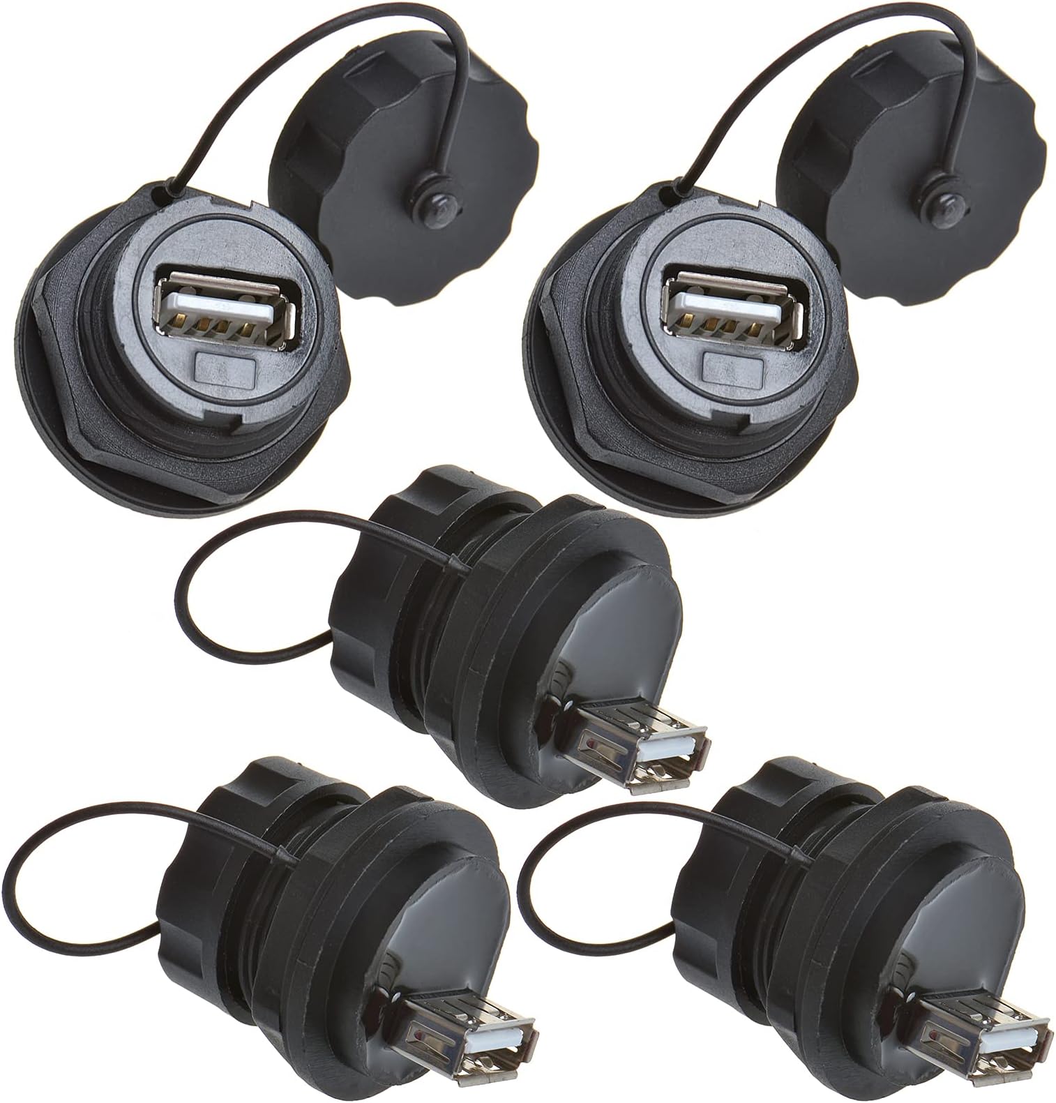 5PCS USB2.0 Panel Mount Connector, IP67 Waterproof Outdoor USB Plug Adapter Female to Female Socket with Waterproof/Dust Cap (M25 5PCS)