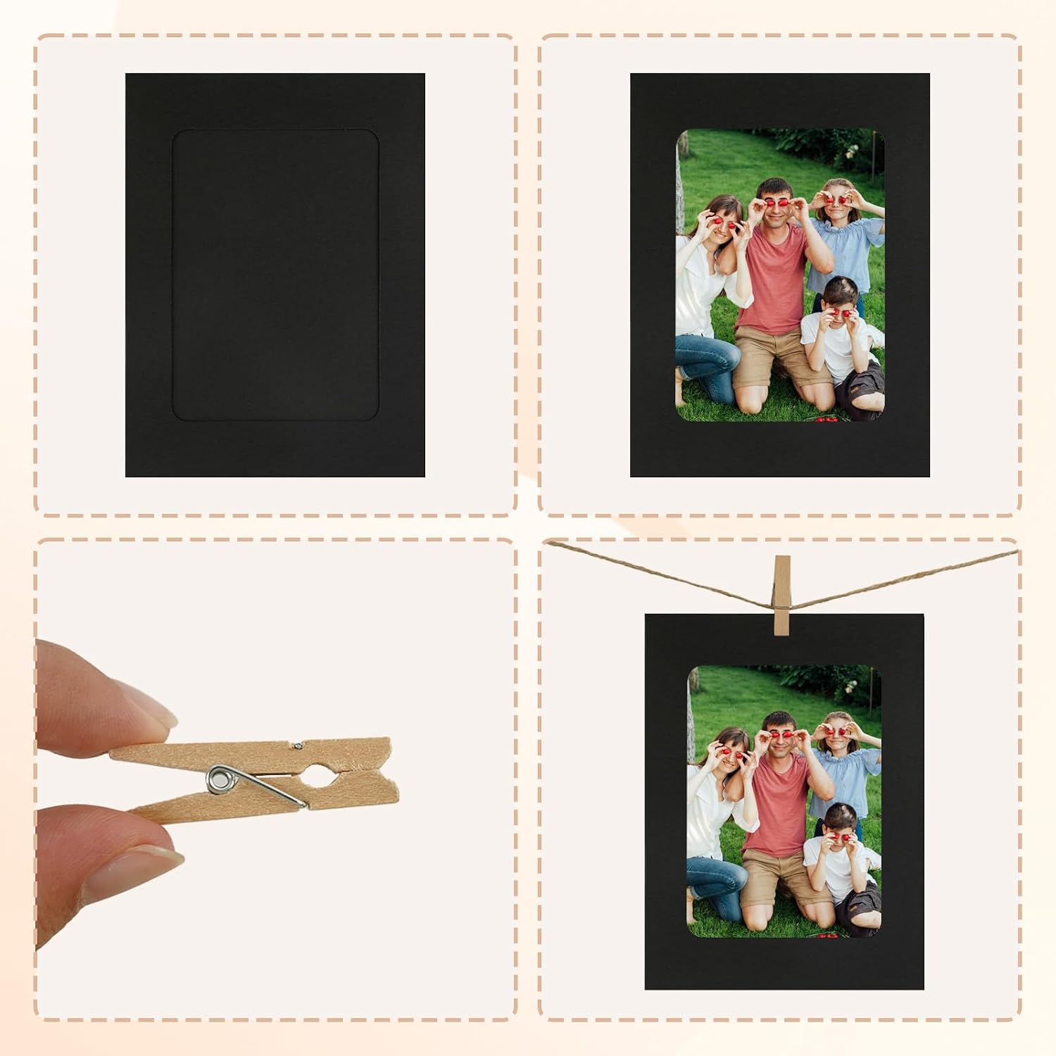 50Pcs 4x6 Paper Picture Frames Bulk, Hanging Pictures with String Photo Hanger with Clips Hanging Photo Display Wall Decor, Diy Picture Frame Craft Birthday Photo Banner for Picture Board for Photos