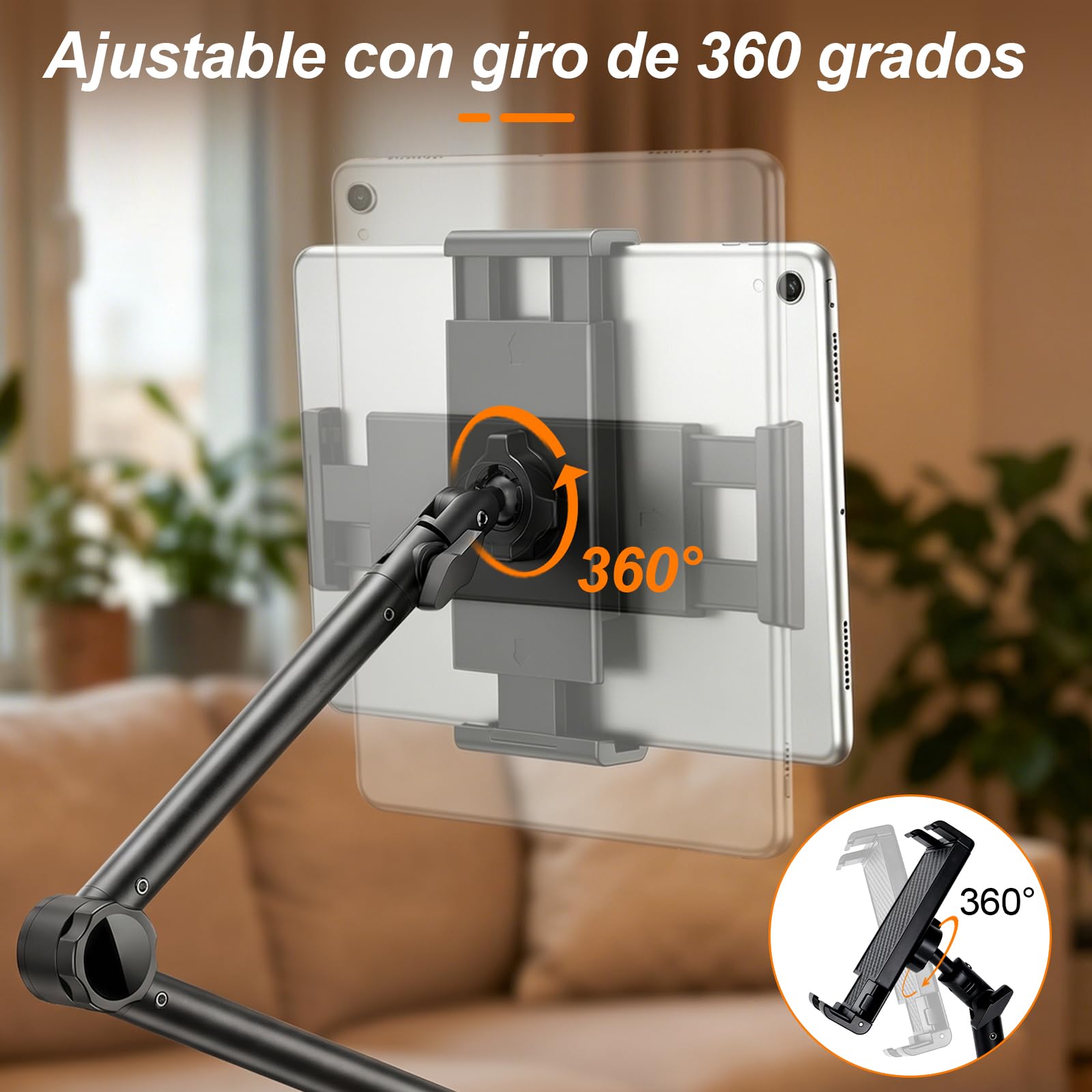 Soporte Tablet, Soporte movil Cama, Base giratoria de 360°, Soporte de Cama para tabletas Compatible con iPad, Galaxy Tab, Switch, Kindle, iPhone y Otros Dispositivos de 5 a 13 Pulgadas