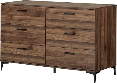 South Shore Furniture Musano 6-Drawer Dresser with Metal Legs, Natural Walnut
