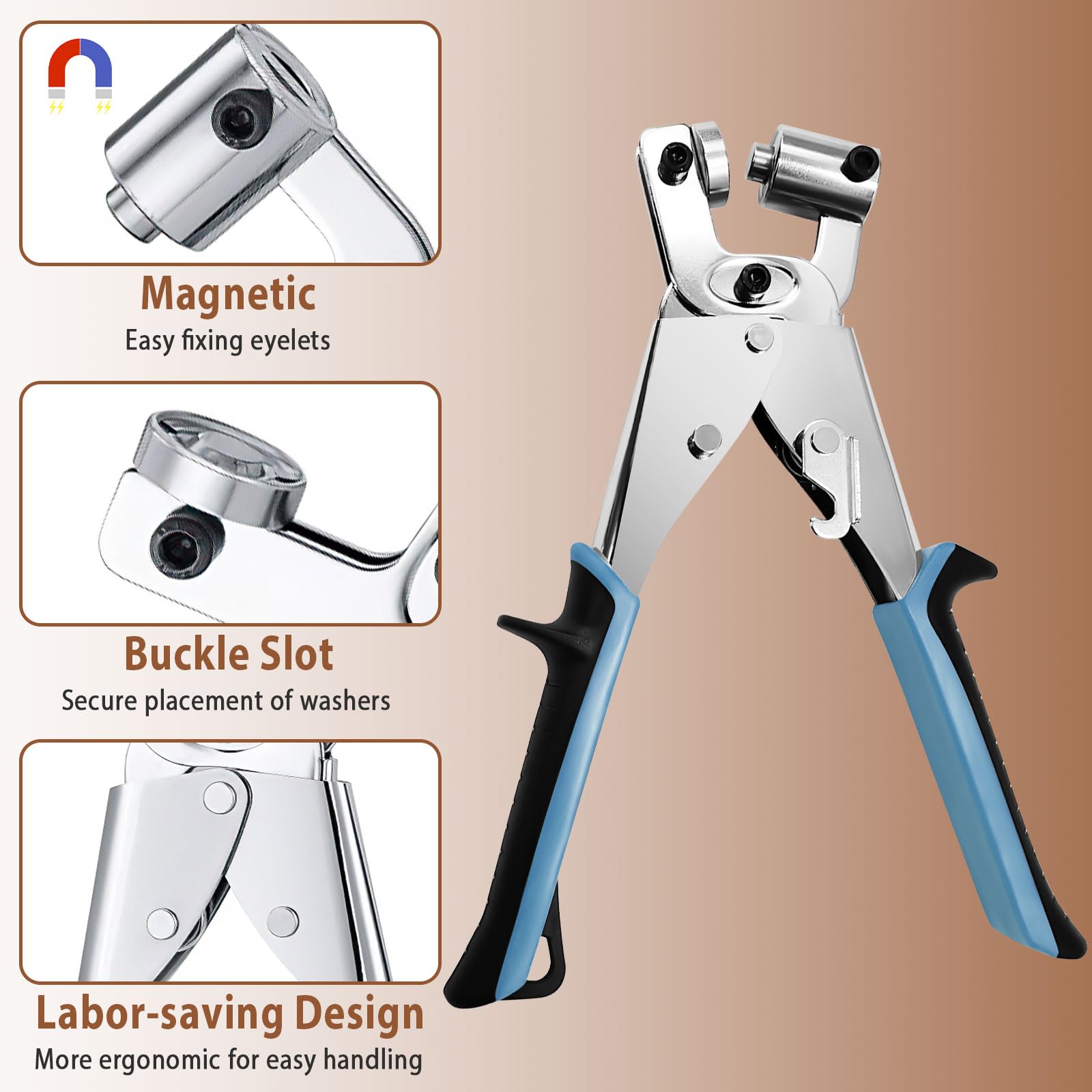 Eye Tongs for Tarpaulins, Eye Tongs Set, Portable Hole Tongs with 500 Sets of Eyelets ø 10 mm, Hole Pliers with Eyelets for Tarpaulins, Fabric, Paper, PVC, Leather, Awnings and Sun Sails