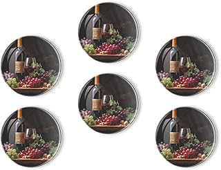 Fridge Magnets 6 Pcs Bottle of Red Wine and Grapes On The Table Round Strong Magnetic Glass Small Refrigerator Magnet,Home Decoration for Office Whiteboards,Classrooms,Cabinet and Dishwasher
