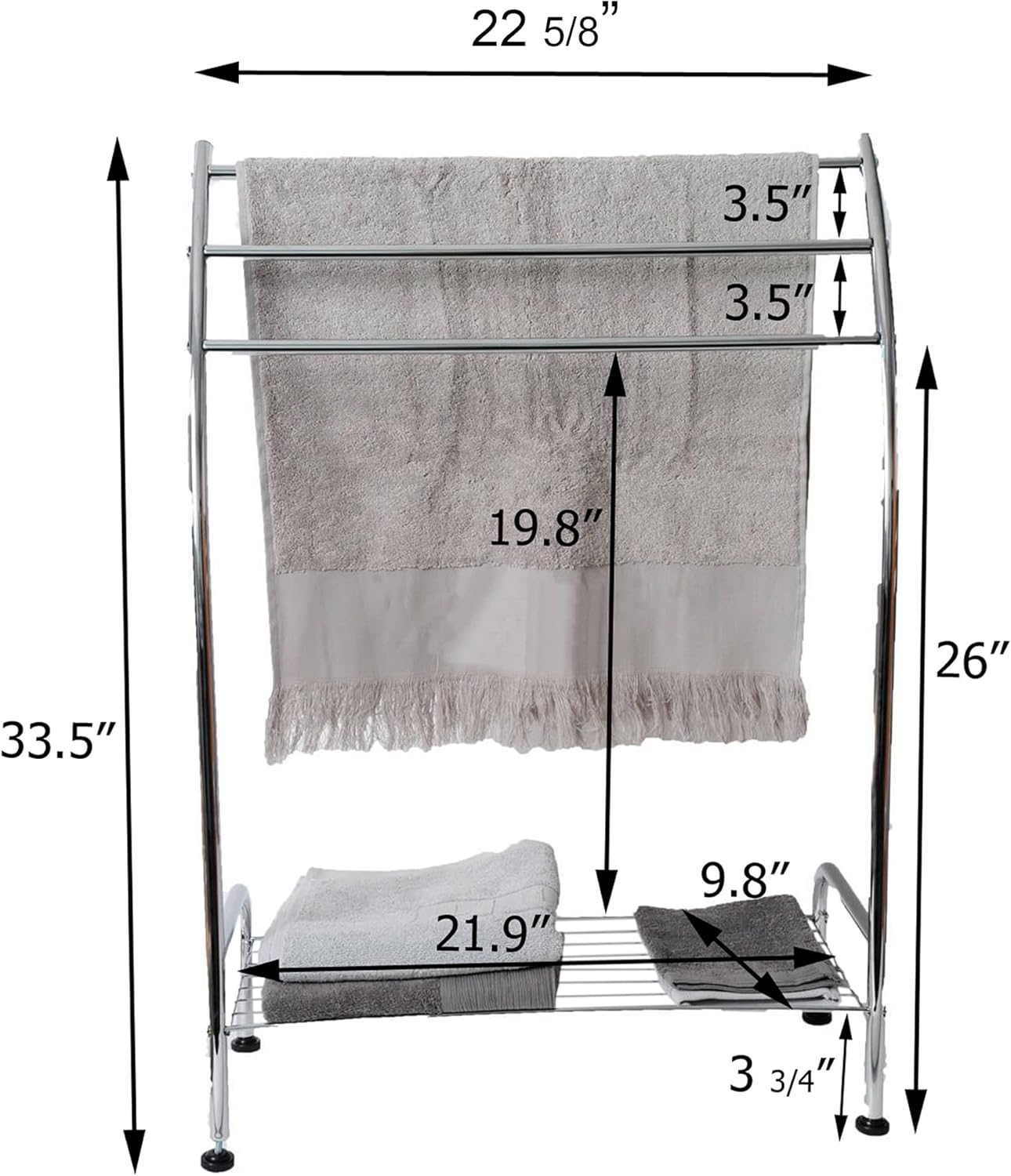 Evideco French Home Goods Freestanding Curved 3 Towels Stand with Shelf Chromed Metal : Home & Kitchen