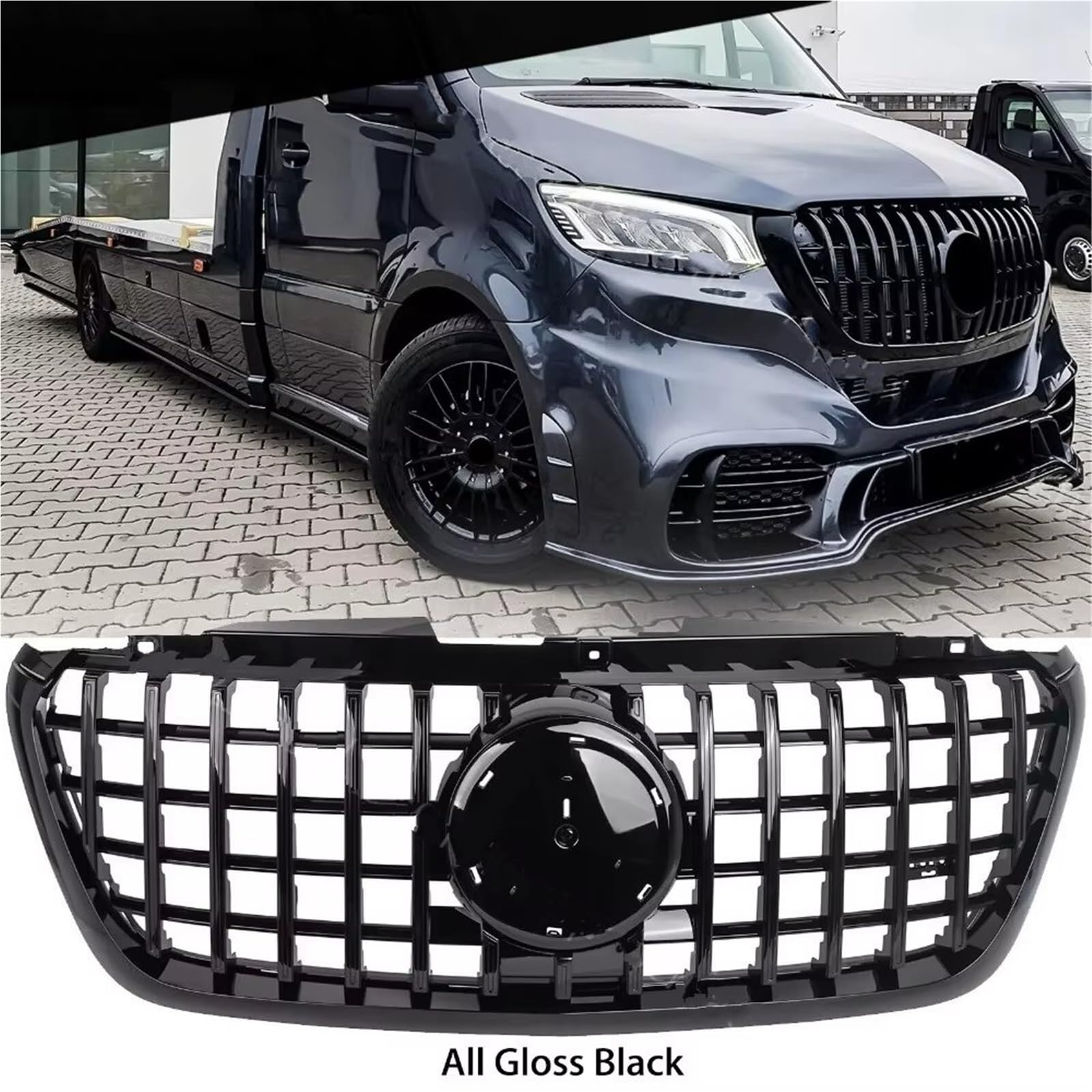 Kühlergrill Für 2019-2024 Für Mercedes Für Benz Für W907/910 Für Sprinter Für 1500 2500 3500 Frontgrill GT Schwarz Auto Kühlergrill