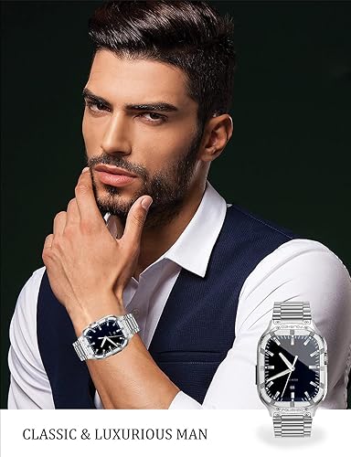 Miniatura 3 de Caja y correa de acero inoxidable para Apple Watch Band de 1.772 pulgadas, 1.732 pulgadas, 1.654 pulgadas, funda metálica militar para Apple Watch