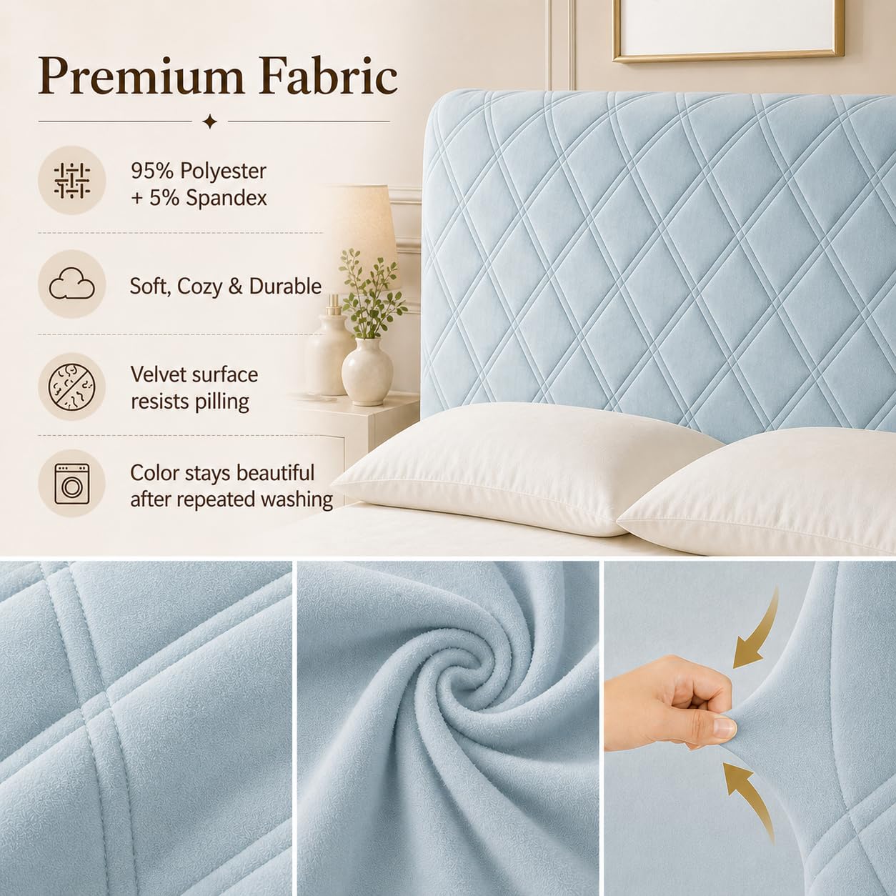 Housse de tête de lit matelassée épaisse, housse de tête de lit extensible et douce, protection universelle contre la poussière en peluche courte pour la décoration de la chambre, vert pois, 160 cm