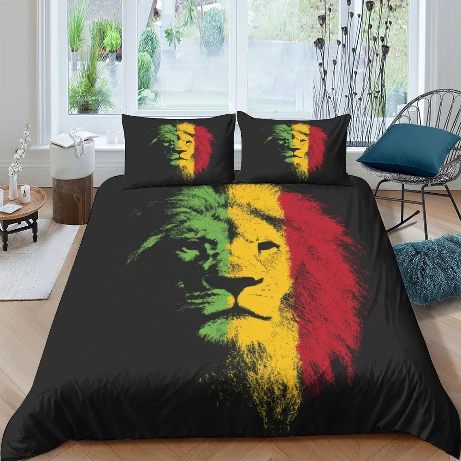 Ctjqhvkz Style-9 3D Printed Rasta Lion Fitted Sheet Microfiber Soft Black Yellow Red Ethnic Bed Cover For Bedroom Dorm Mattress Protection Single（135X200cm）