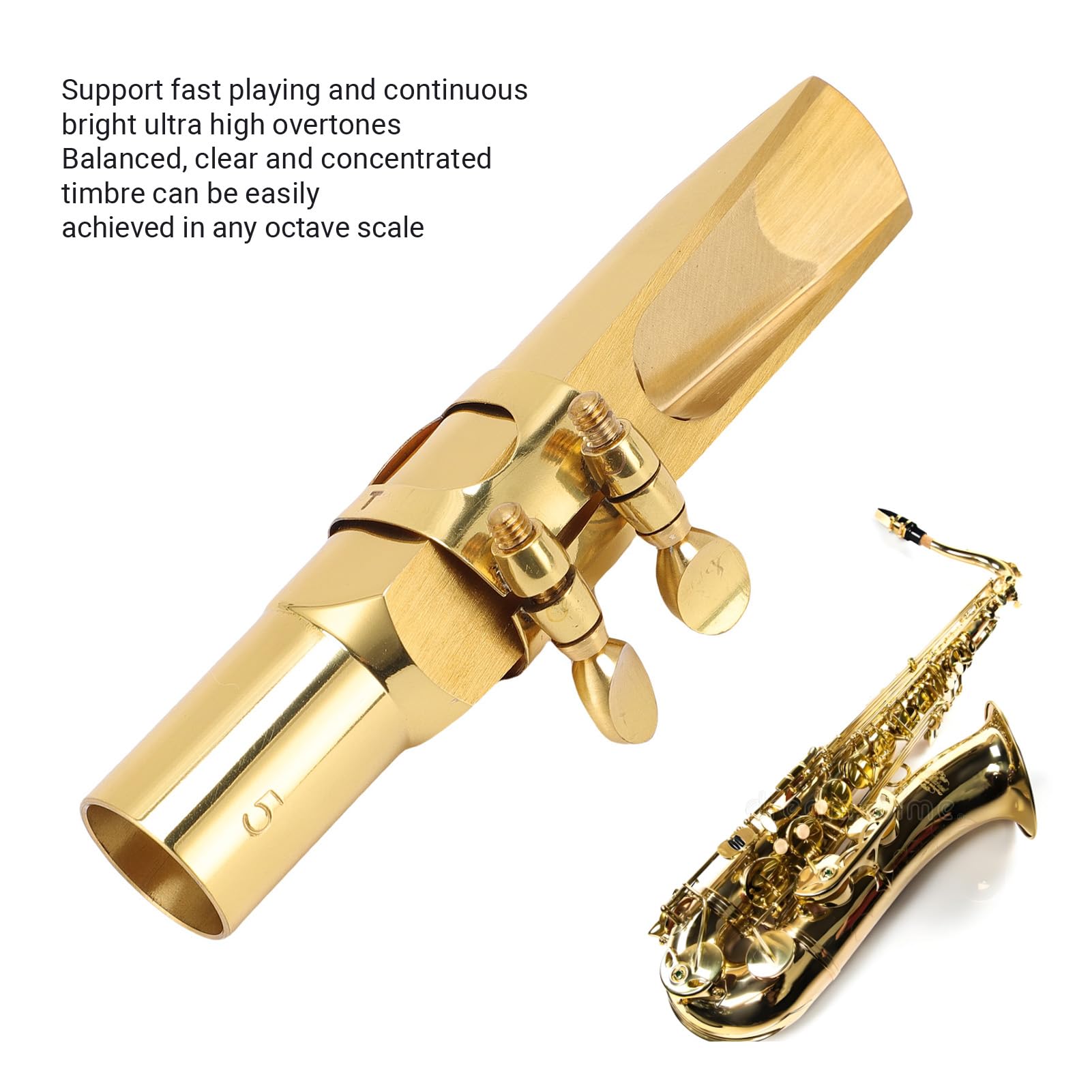 Eujgoov Kit de Boquilla de Saxofón Tenor, Boquilla de Saxo de Tenor de Latón con Tapa, Metal Brillante, Adecuado para Principiantes y Profesionales, para B Plana B