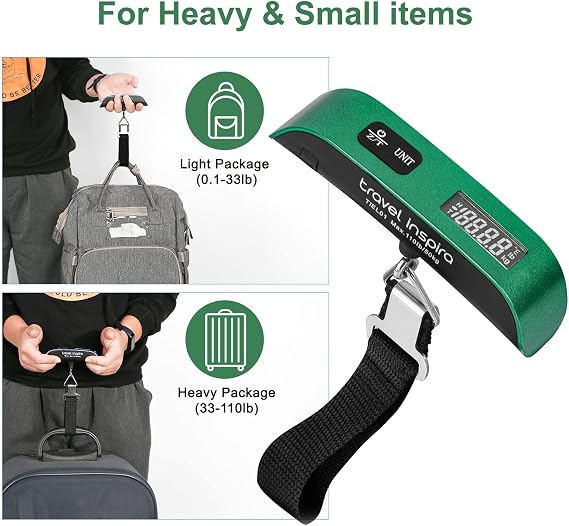 travel inspira Luggage Scale, Travel Essentials, Portable Digital Hanging Baggage Scale for Travel, Suitcase Weight Scale