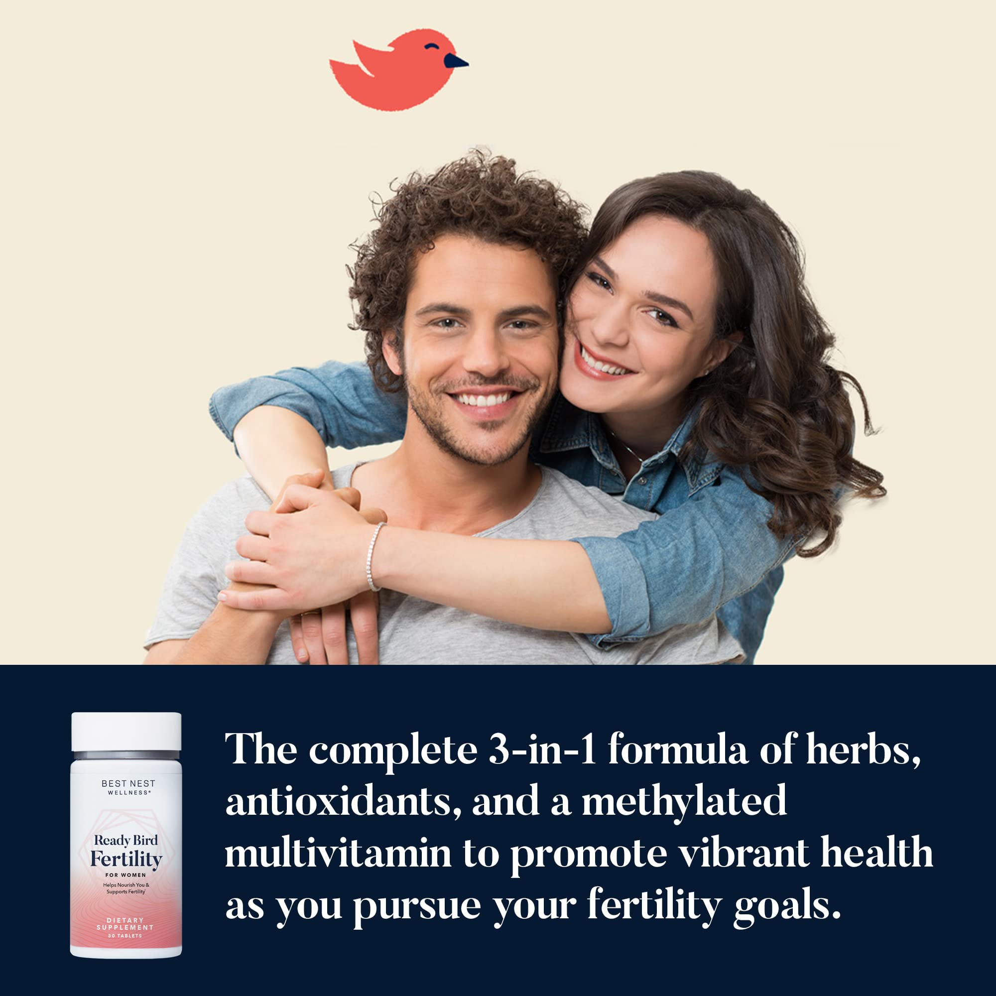 Ready Bird Women's Fertility Formula, 3 in 1 Prenatal Multivitamin for Women, with Methylfolate