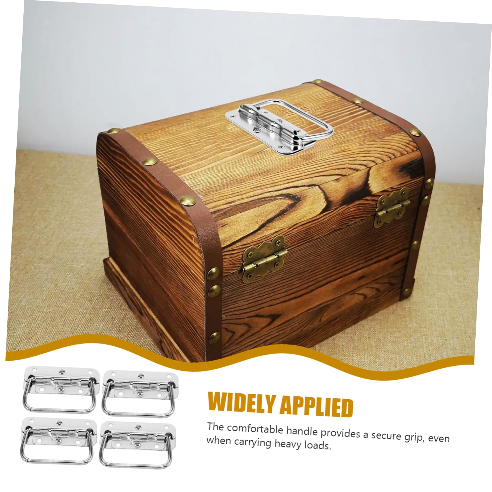 IWOWHERO 4pcs Box Folding Handle Chest Handle Replacement Case Handle Storage Case Handle Pull Handle Ring Handle Hardware Container Handle Heavy Duty Mount Handle Silver Stainless Steel